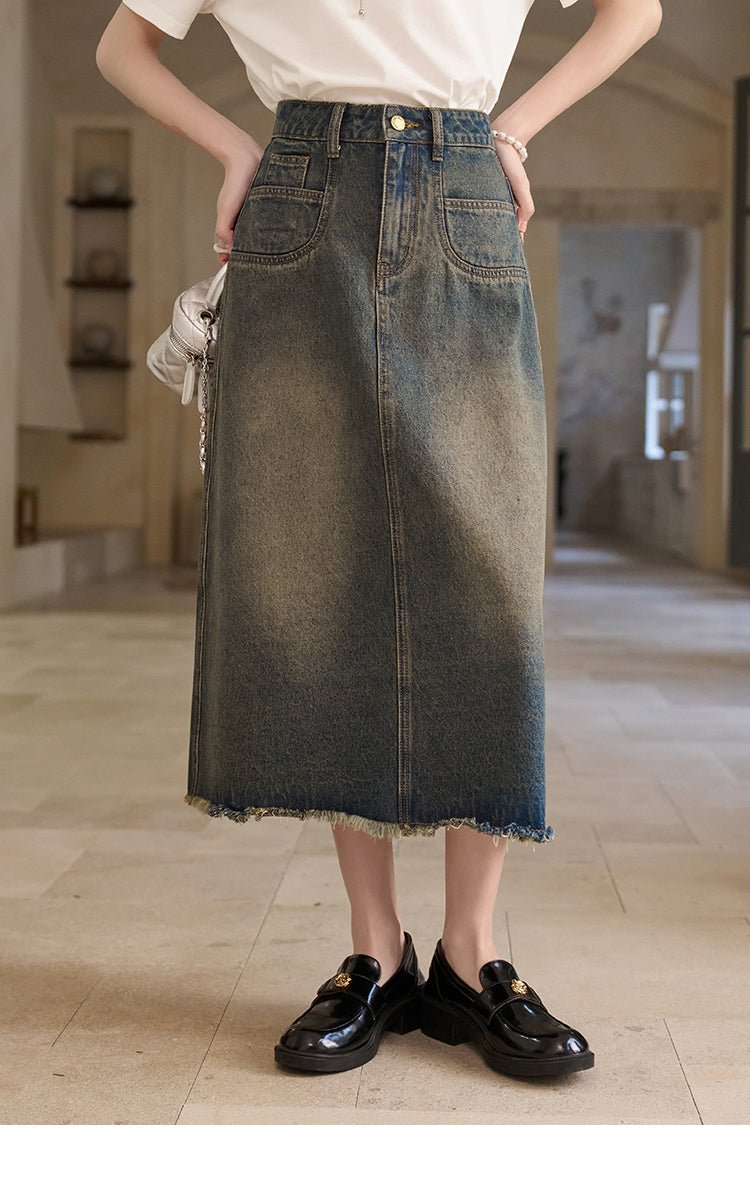 High Waist Long Denim Skirt for Women