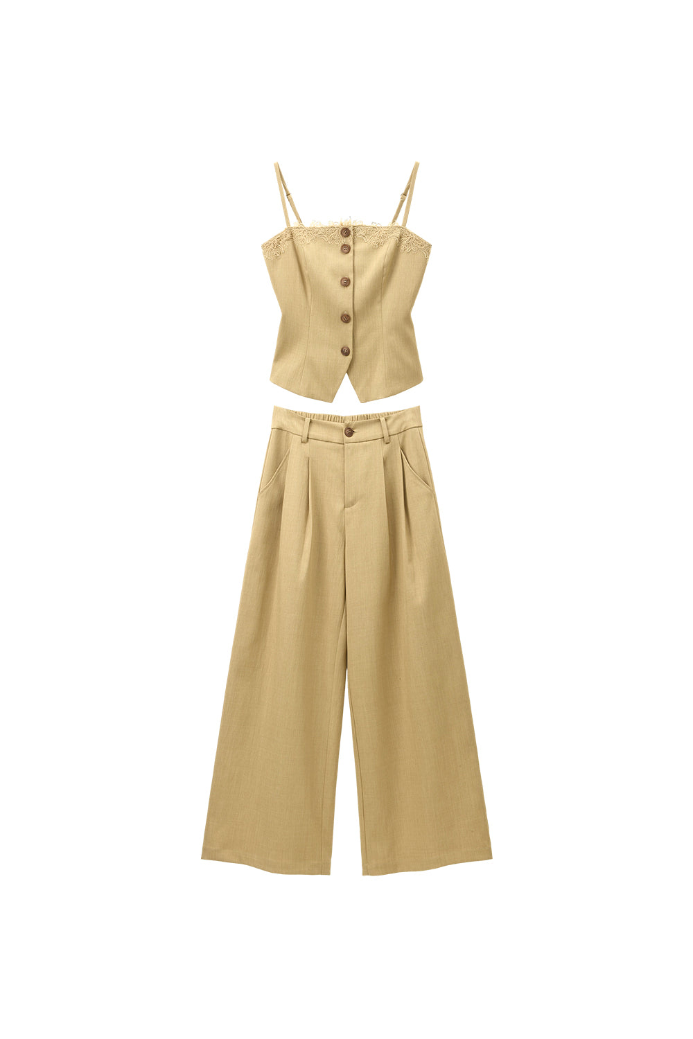 Spaghetti Strap Top + Coat + Pant Set MISHOW