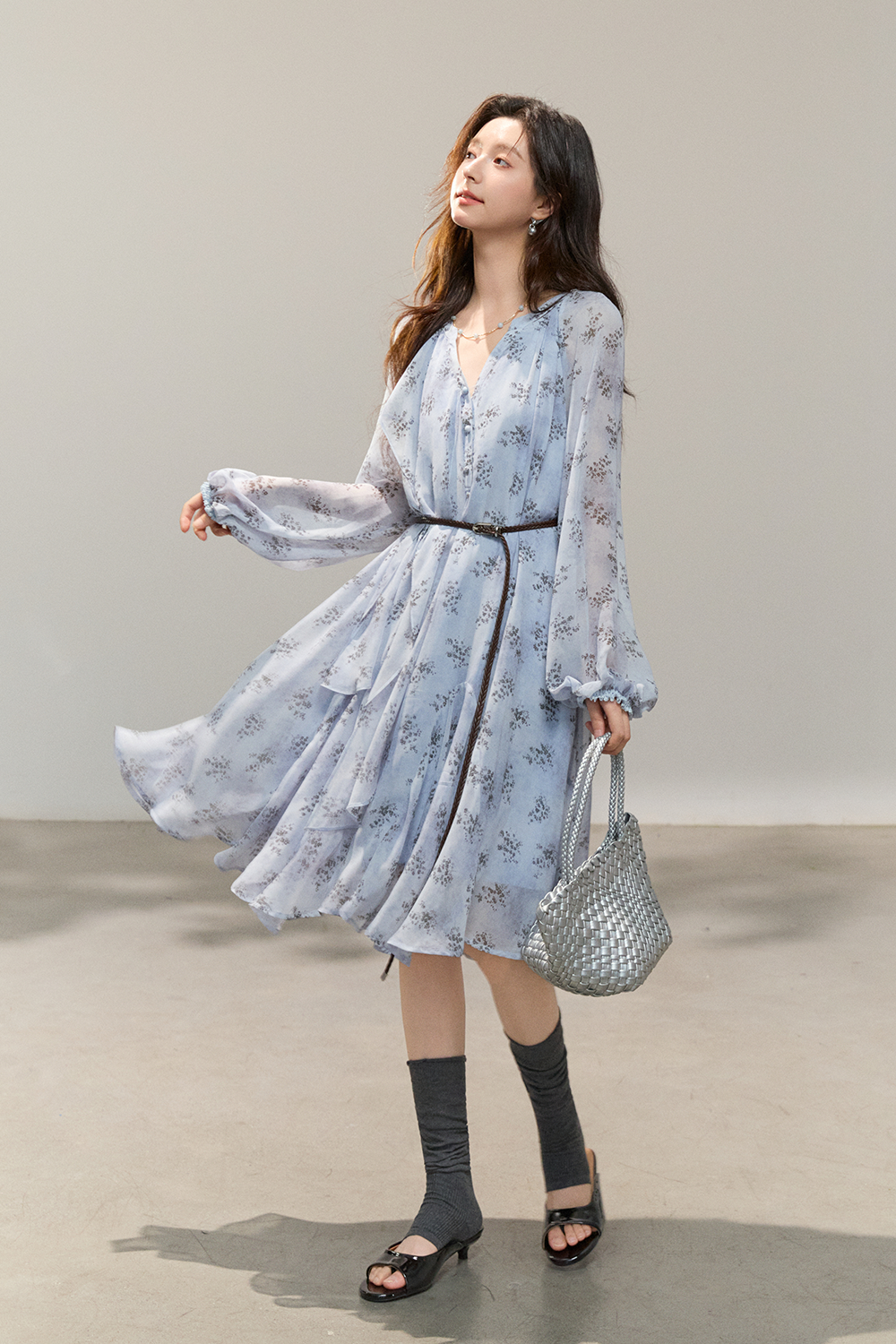 Midi Dress+Belt for Women