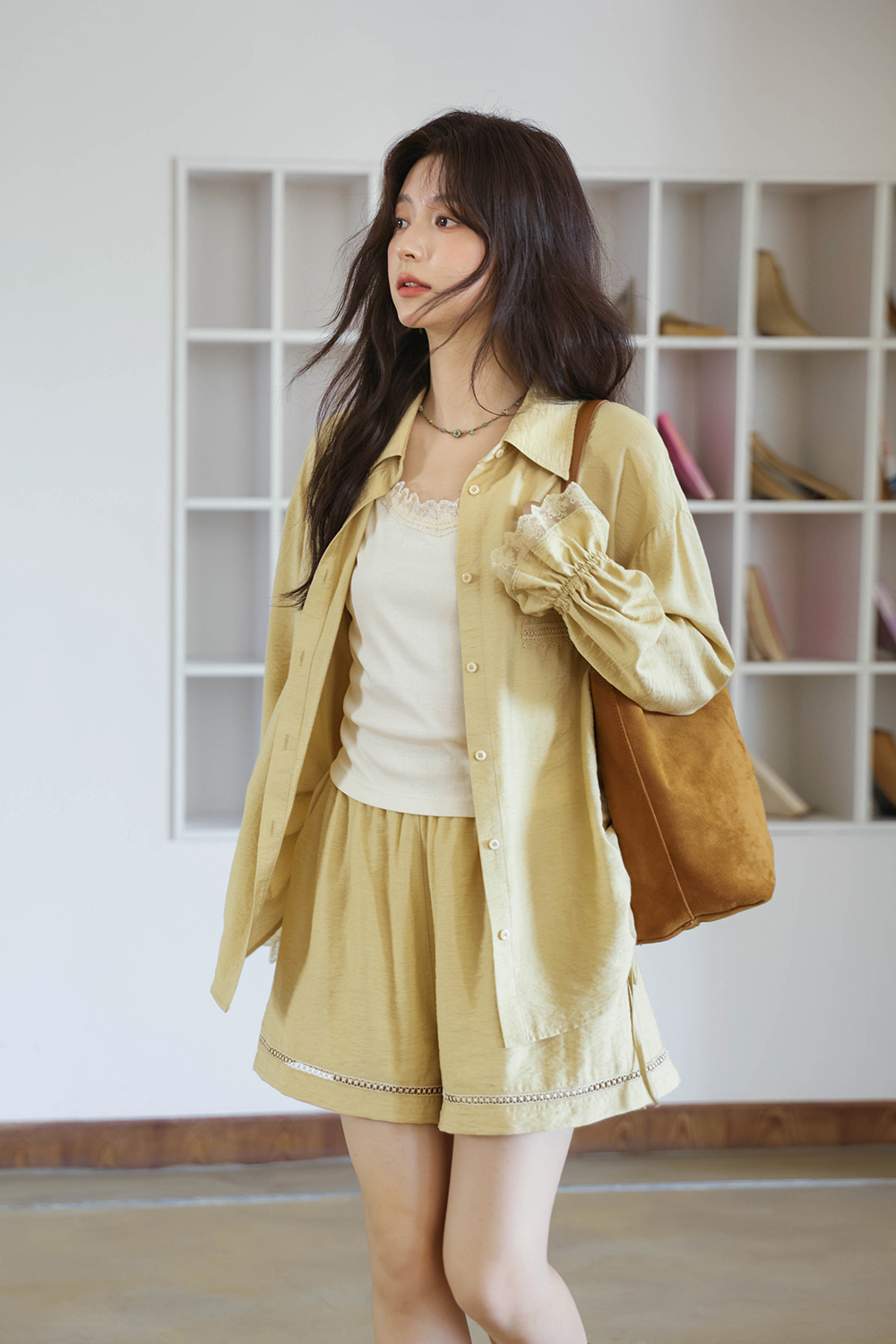 シャツ+サスペンダートップ+ショーツセット