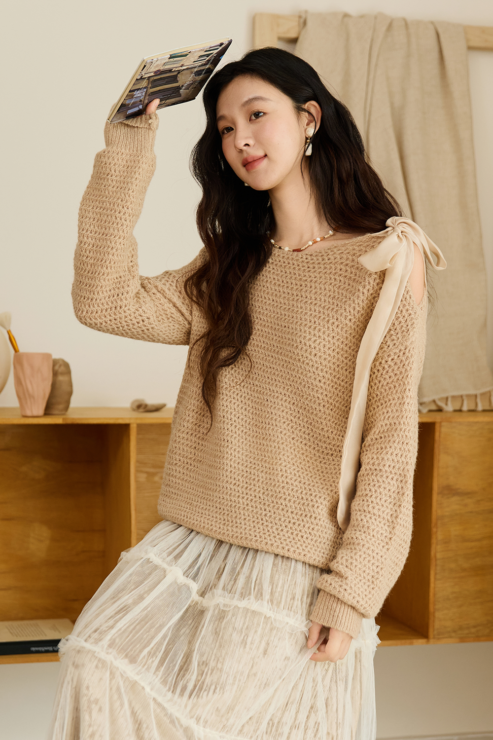 AND MARY Elf button knit tops (ベージュ) ANDMARY】Elf button knit tops