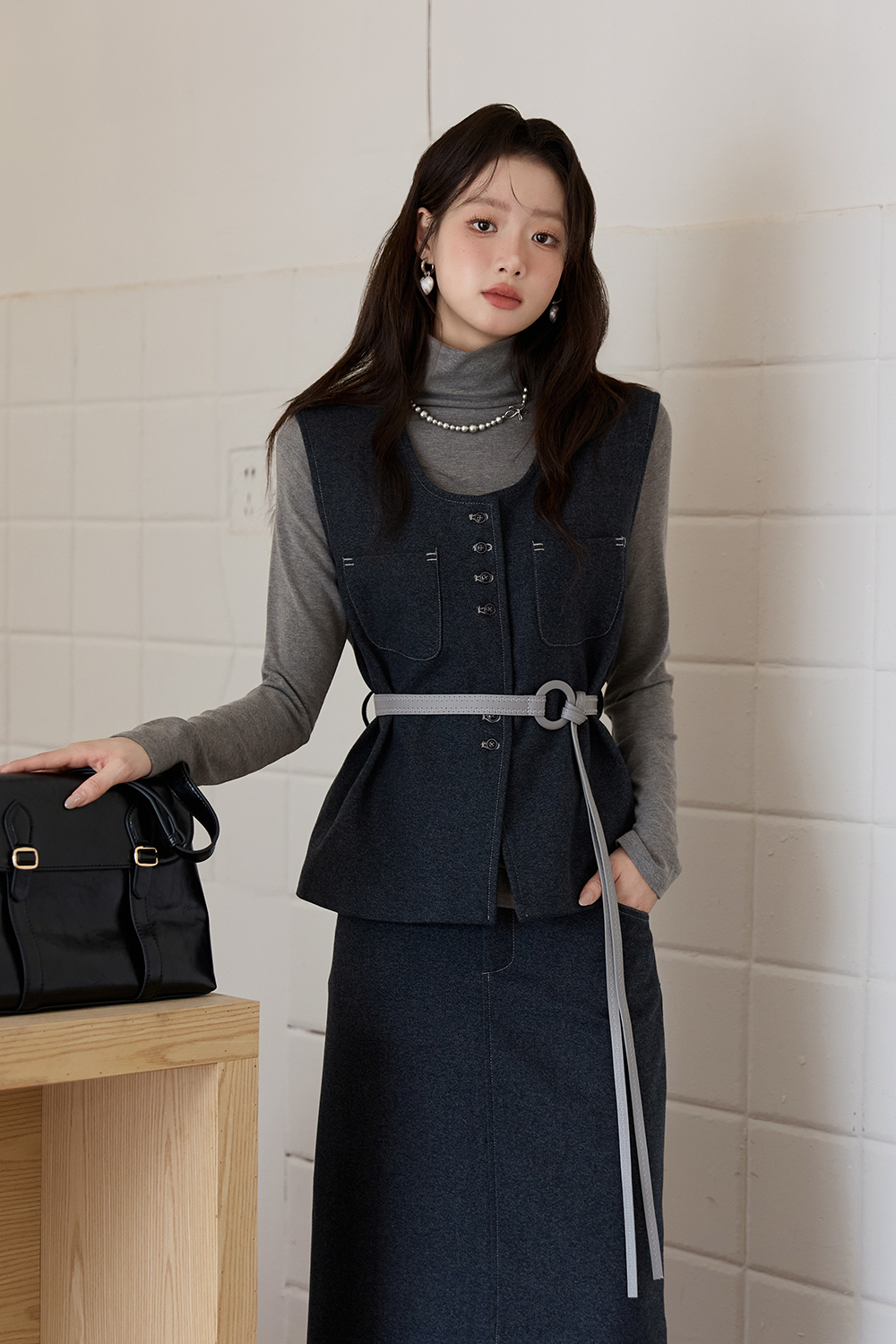 Vest+T-shirt+Skirt Set