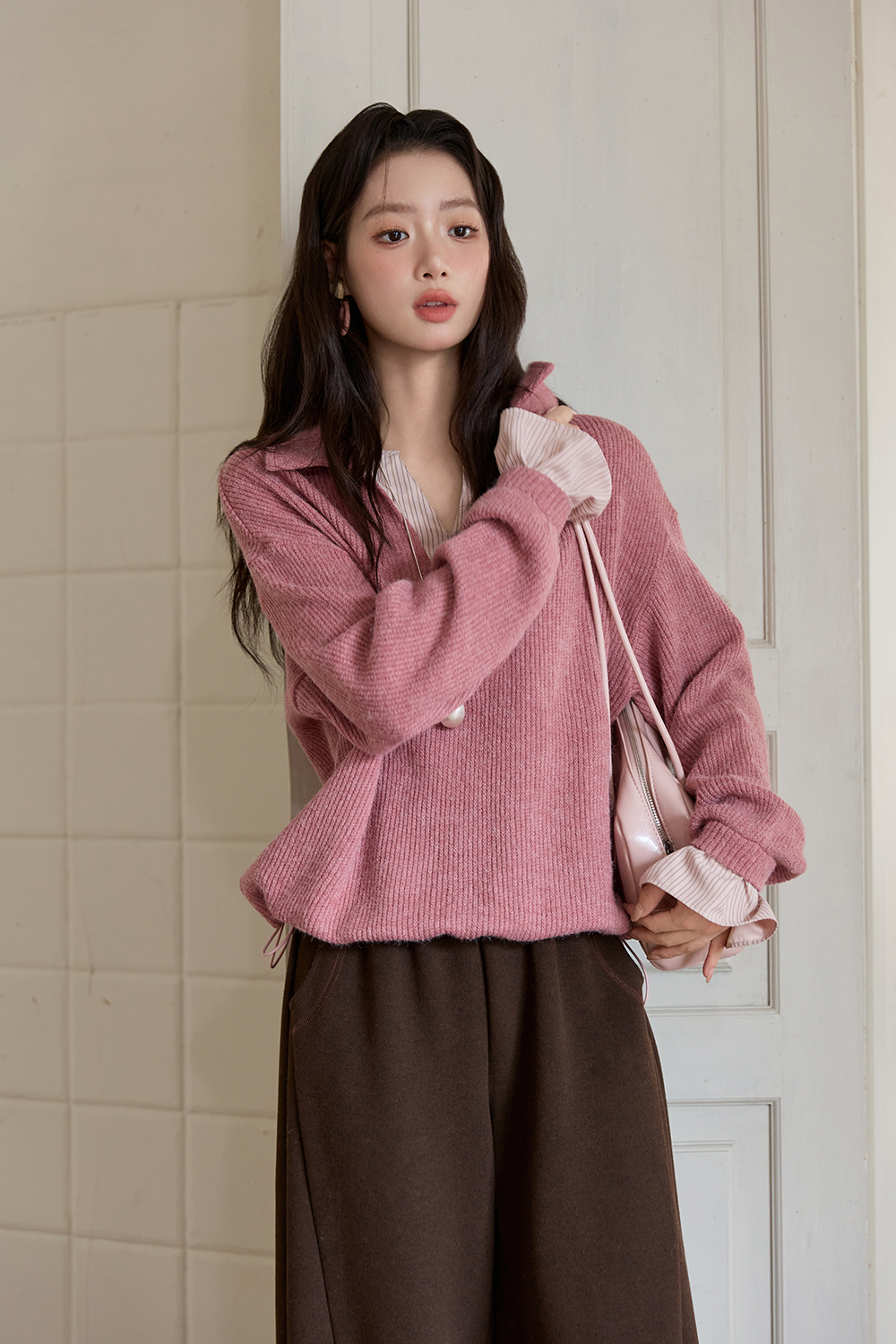 Kemeja Rajutan Dua Potong Palsu untuk Wanita