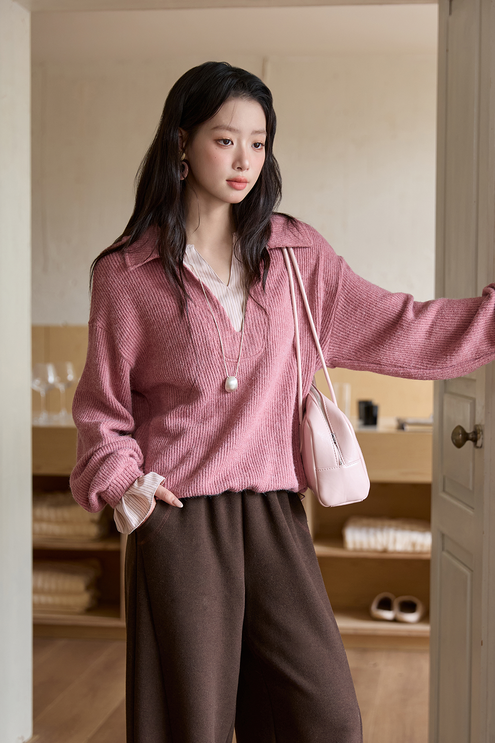 Kemeja Rajutan Dua Potong Palsu untuk Wanita