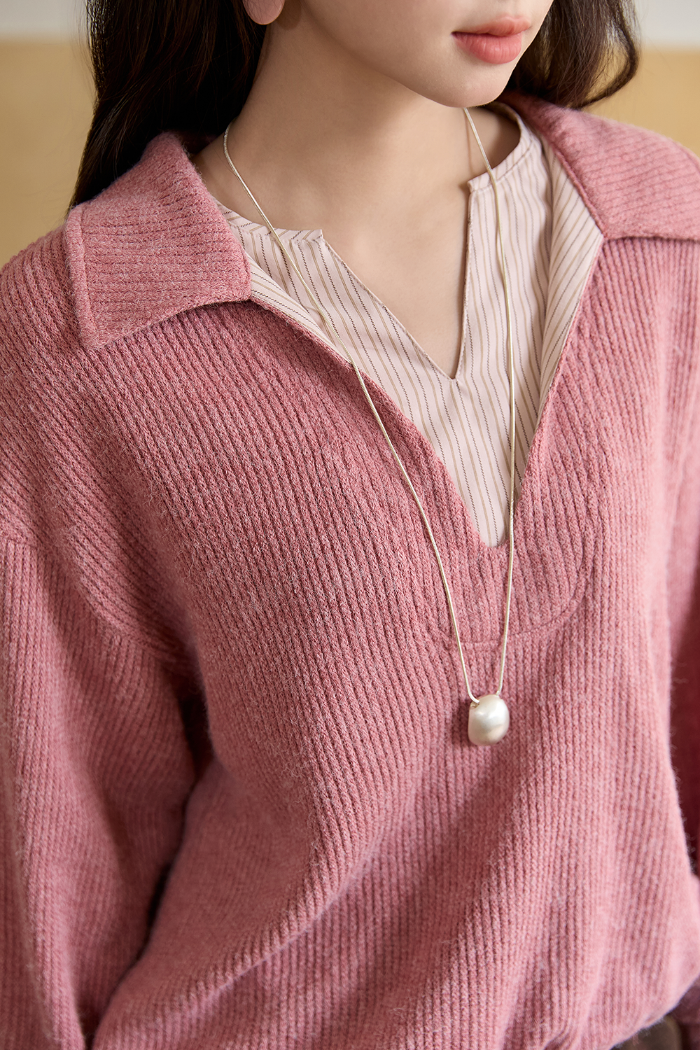 Kemeja Rajutan Dua Potong Palsu untuk Wanita