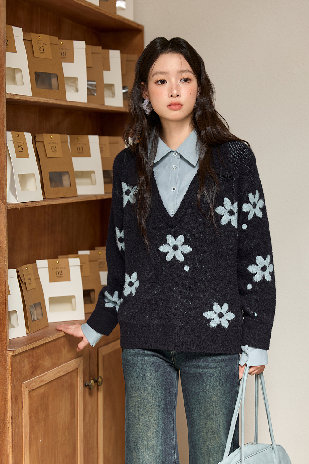 Fake Two Pieces Knit Shirt for Women