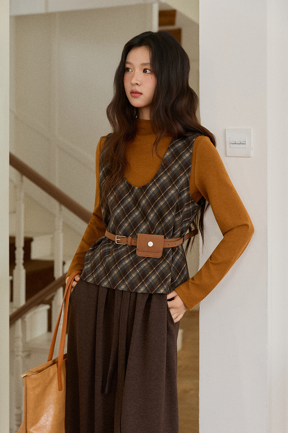 เสื้อกั๊ก+เสื้อถัก+กระเป๋าคาดเอวสำหรับผู้หญิง