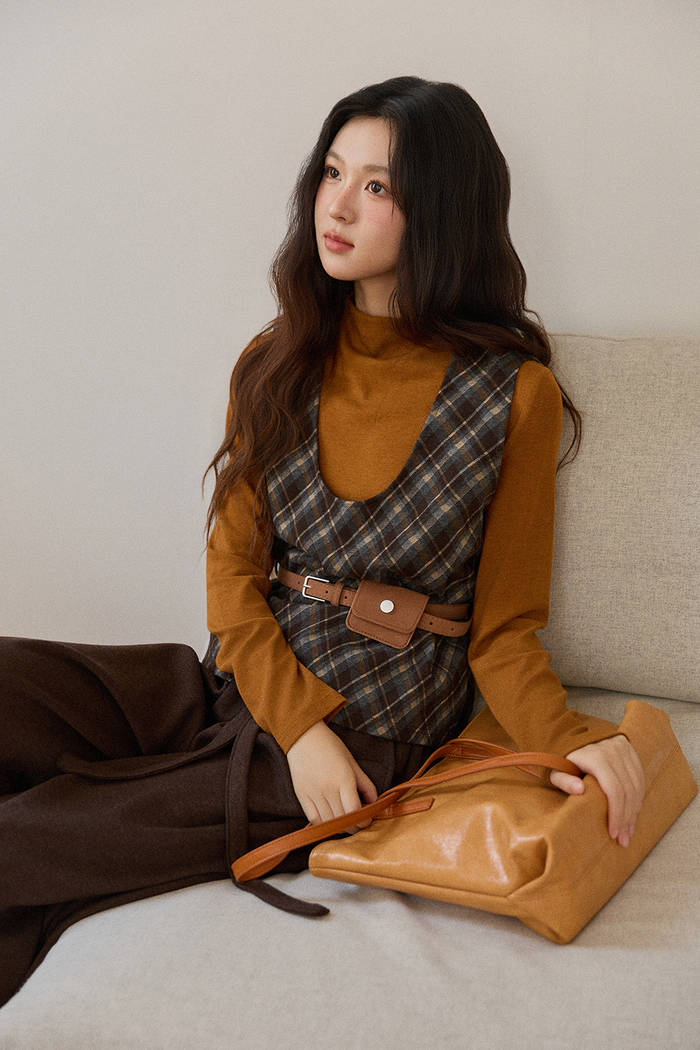 เสื้อกั๊ก+เสื้อถัก+กระเป๋าคาดเอวสำหรับผู้หญิง