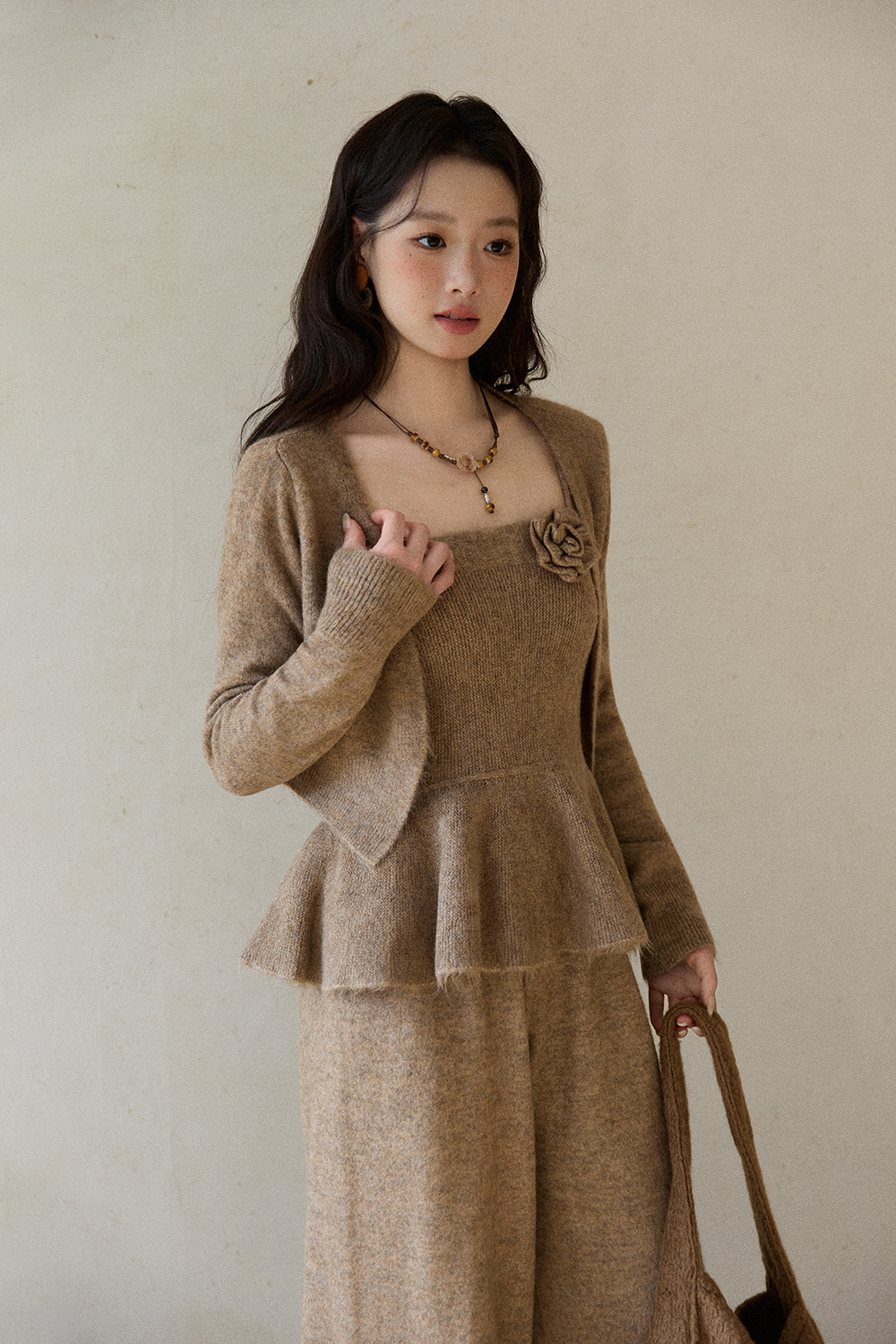 스파게티 스트랩 탑 + 코트 + 팬츠 세트