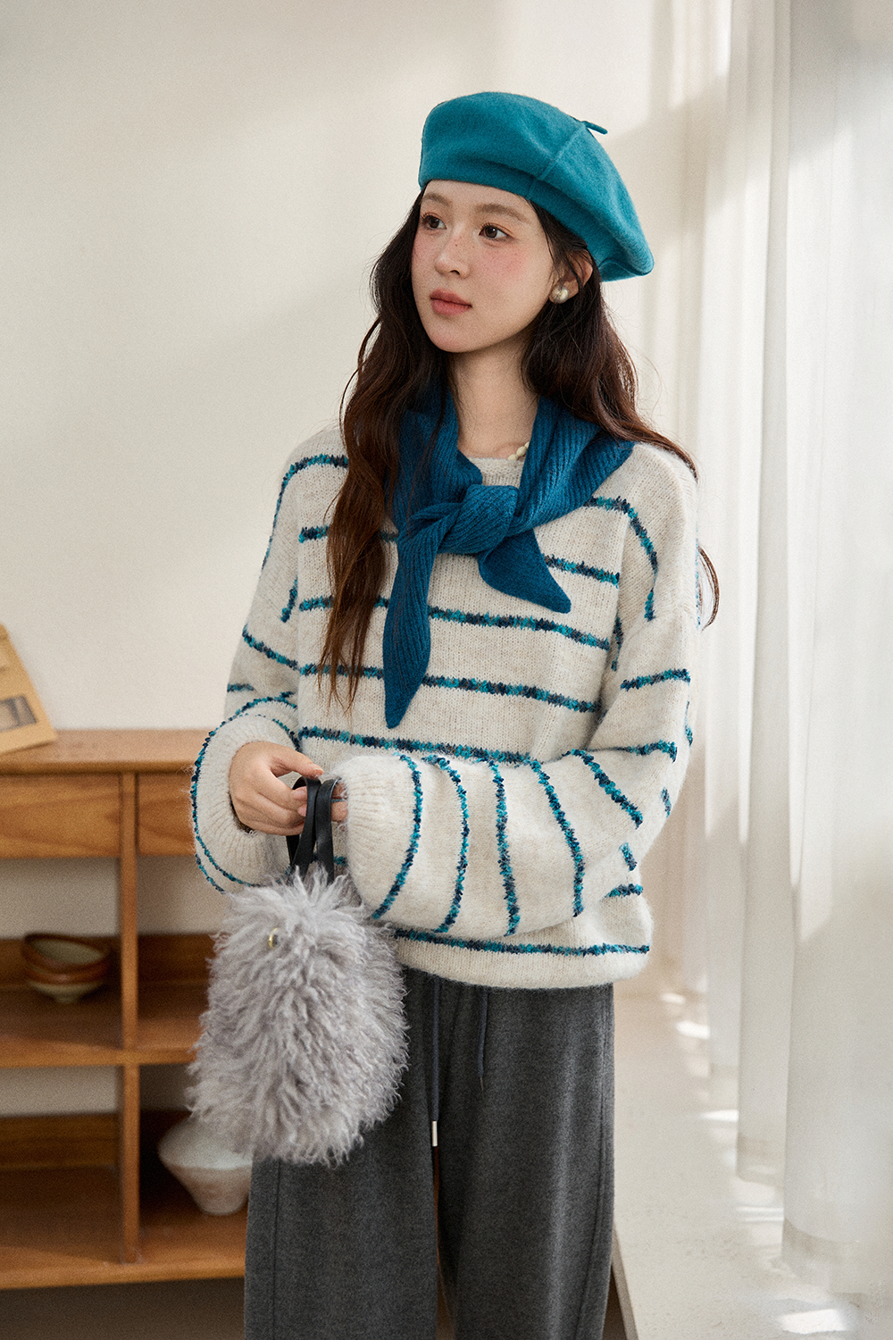 Kemeja Rajut+Selendang untuk Wanita