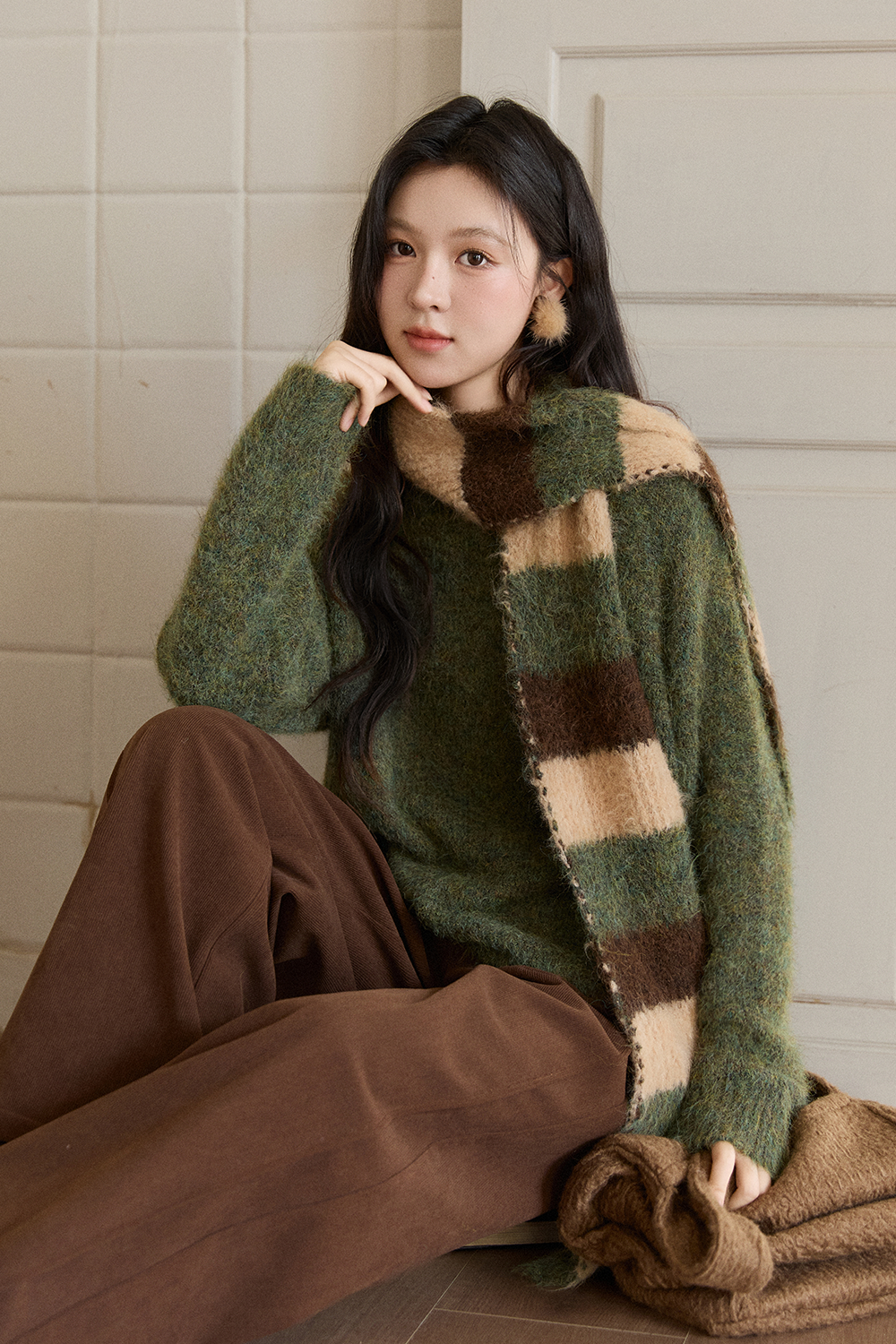 Kemeja Rajut+Syal untuk Wanita