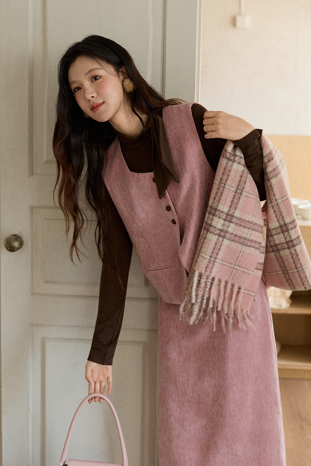 조끼+니트 셔츠+스커트 세트