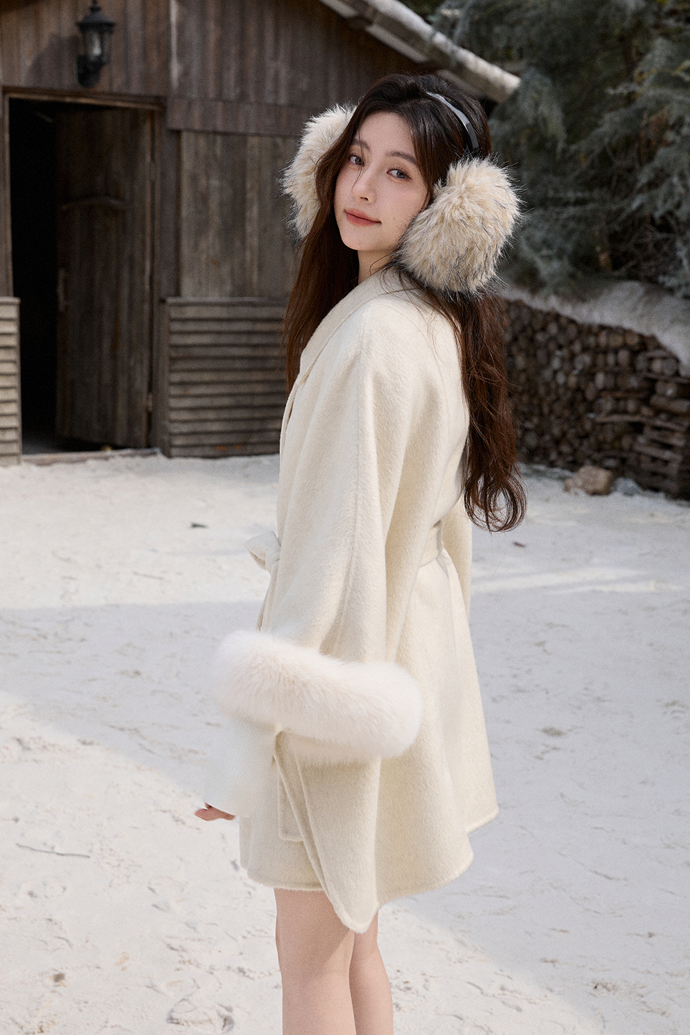 Mantel Wol + Ikat Pinggang untuk Wanita