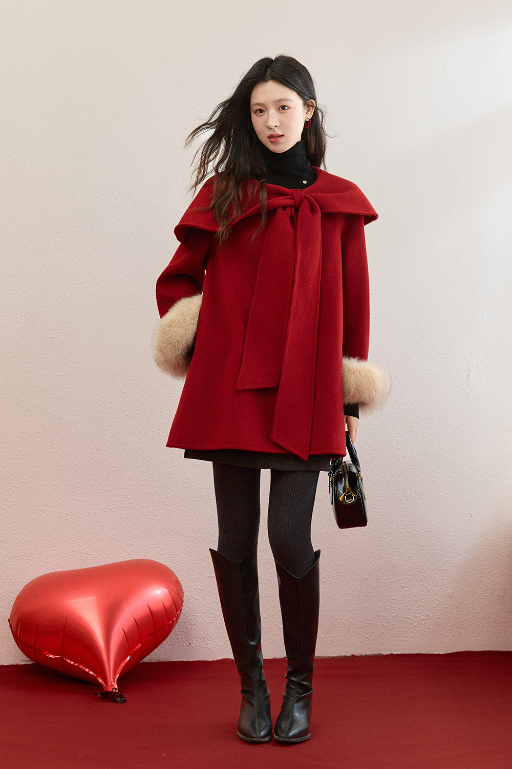 Áo khoác len + Cổ tay áo lông