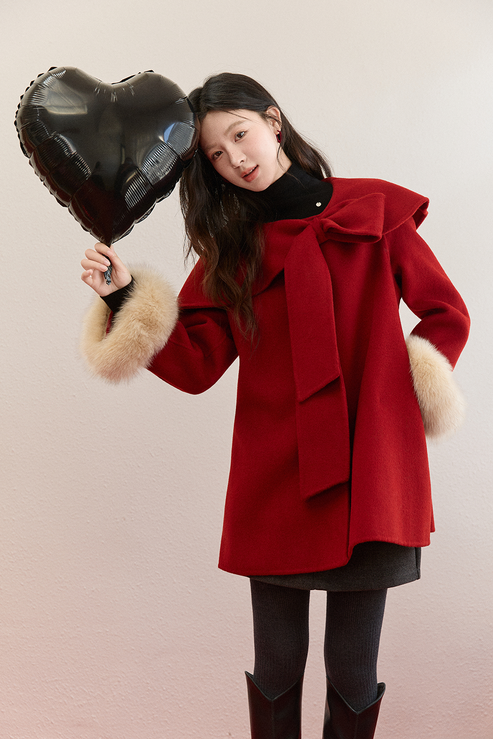 Áo khoác len + Cổ tay áo lông