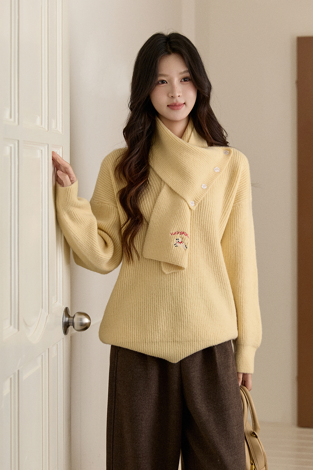 เสื้อถัก+ผ้าพันคอสำหรับผู้หญิง