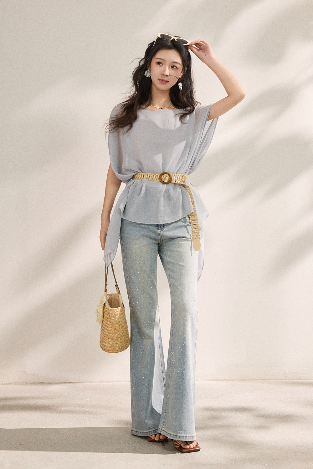 เสื้อ blouses+เข็มขัดสำหรับผู้หญิง