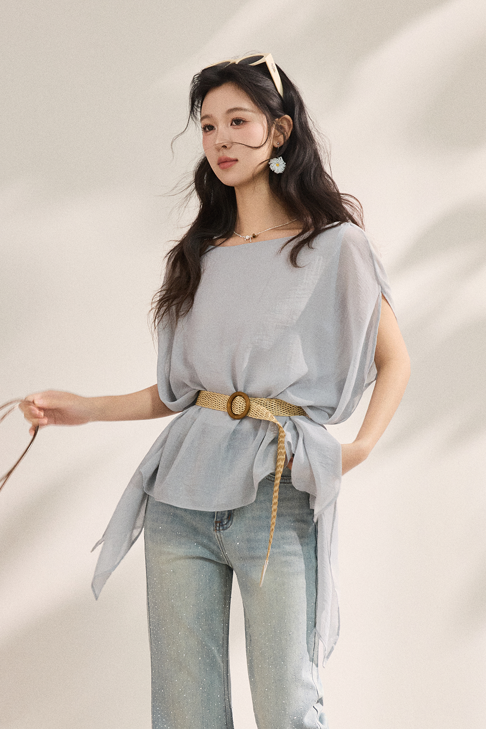 เสื้อ blouses+เข็มขัดสำหรับผู้หญิง