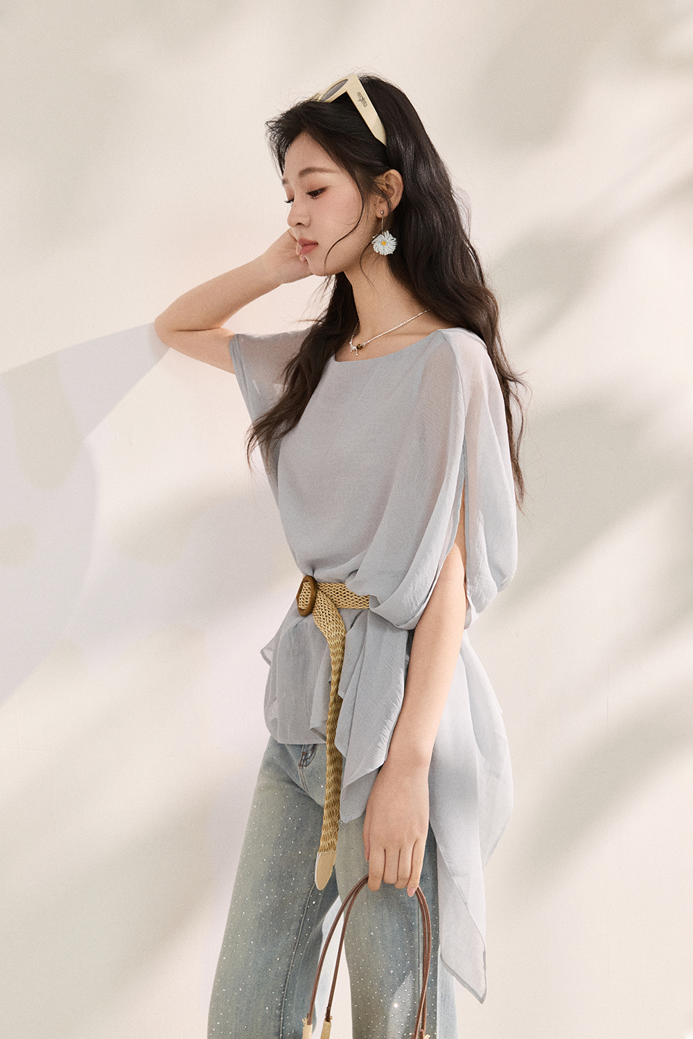 เสื้อ blouses+เข็มขัดสำหรับผู้หญิง