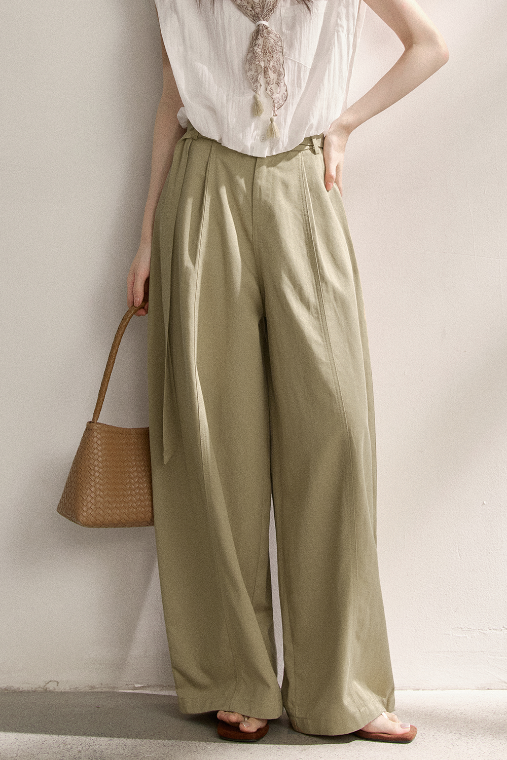 Wide-leg Pants+Belt for Women