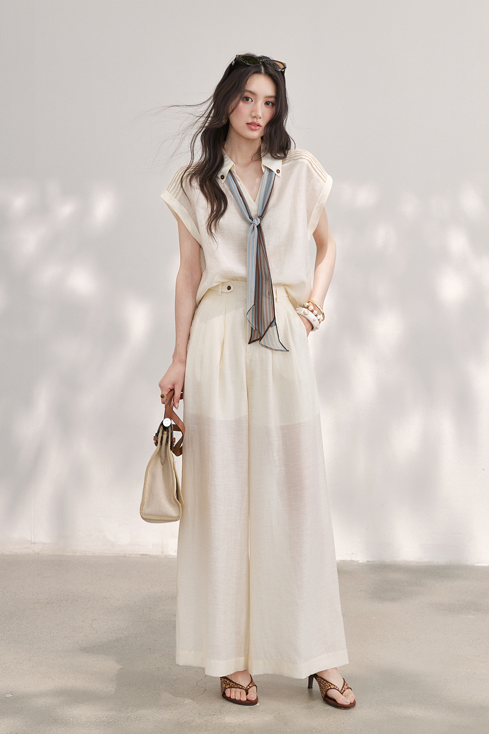 Shirt and Pant Set+Silk Scarf