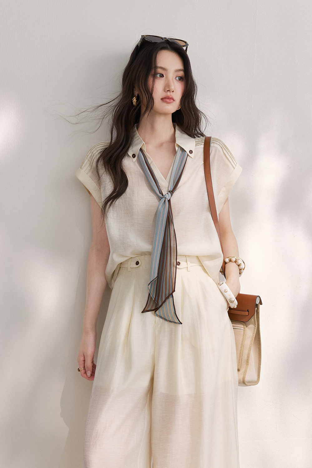 Shirt and Pant Set+Silk Scarf