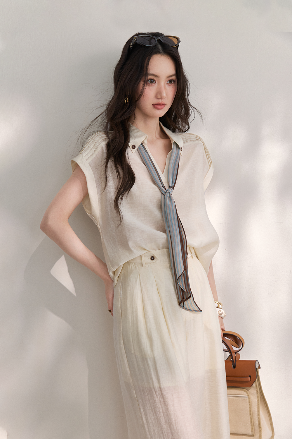 Shirt and Pant Set+Silk Scarf