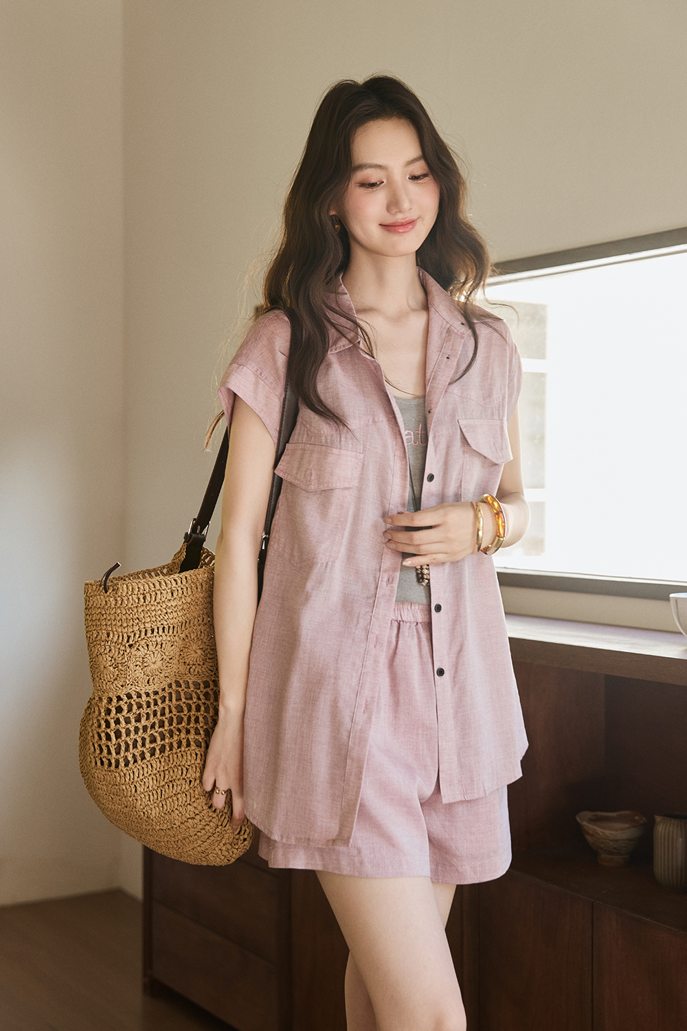 Bộ áo sơ mi + áo yếm + quần short