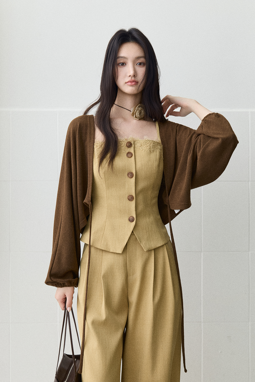 Spaghetti Strap Top + Coat + Pant Set MISHOW