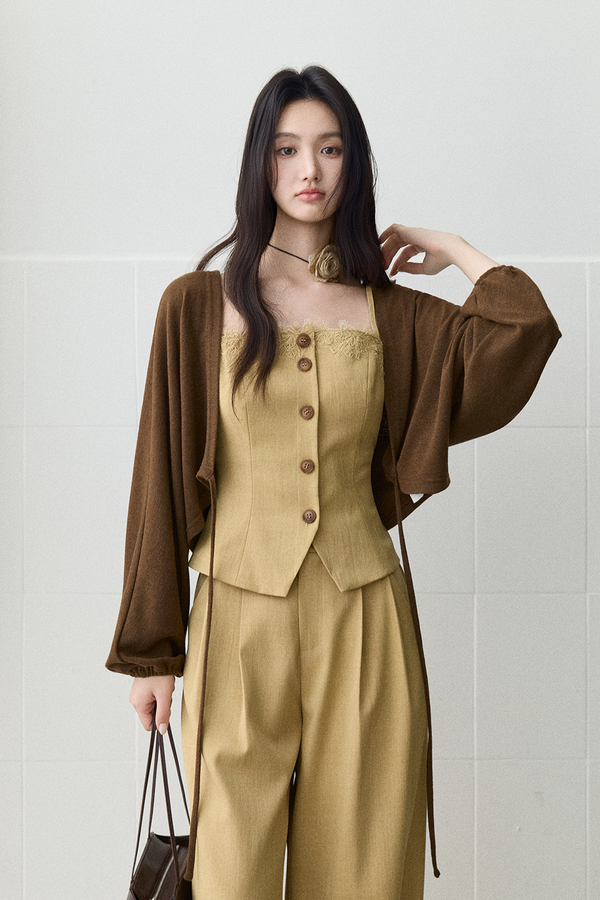 Spaghetti Strap Top + Coat + Pant Set MISHOW