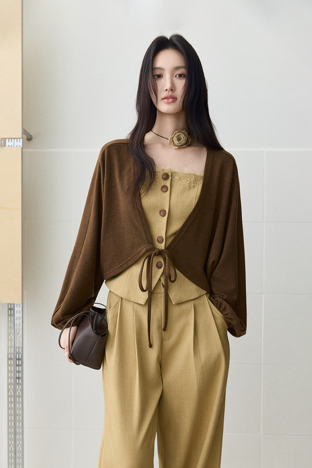 Spaghetti Strap Top + Coat + Pant Set MISHOW
