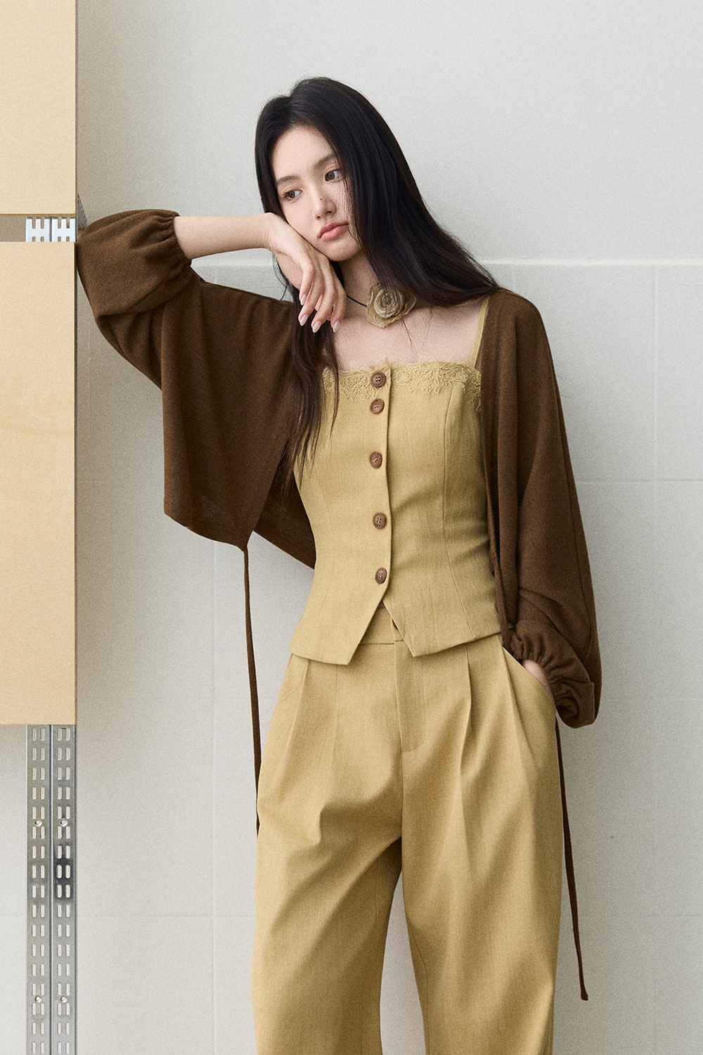 Spaghetti Strap Top + Coat + Pant Set MISHOW