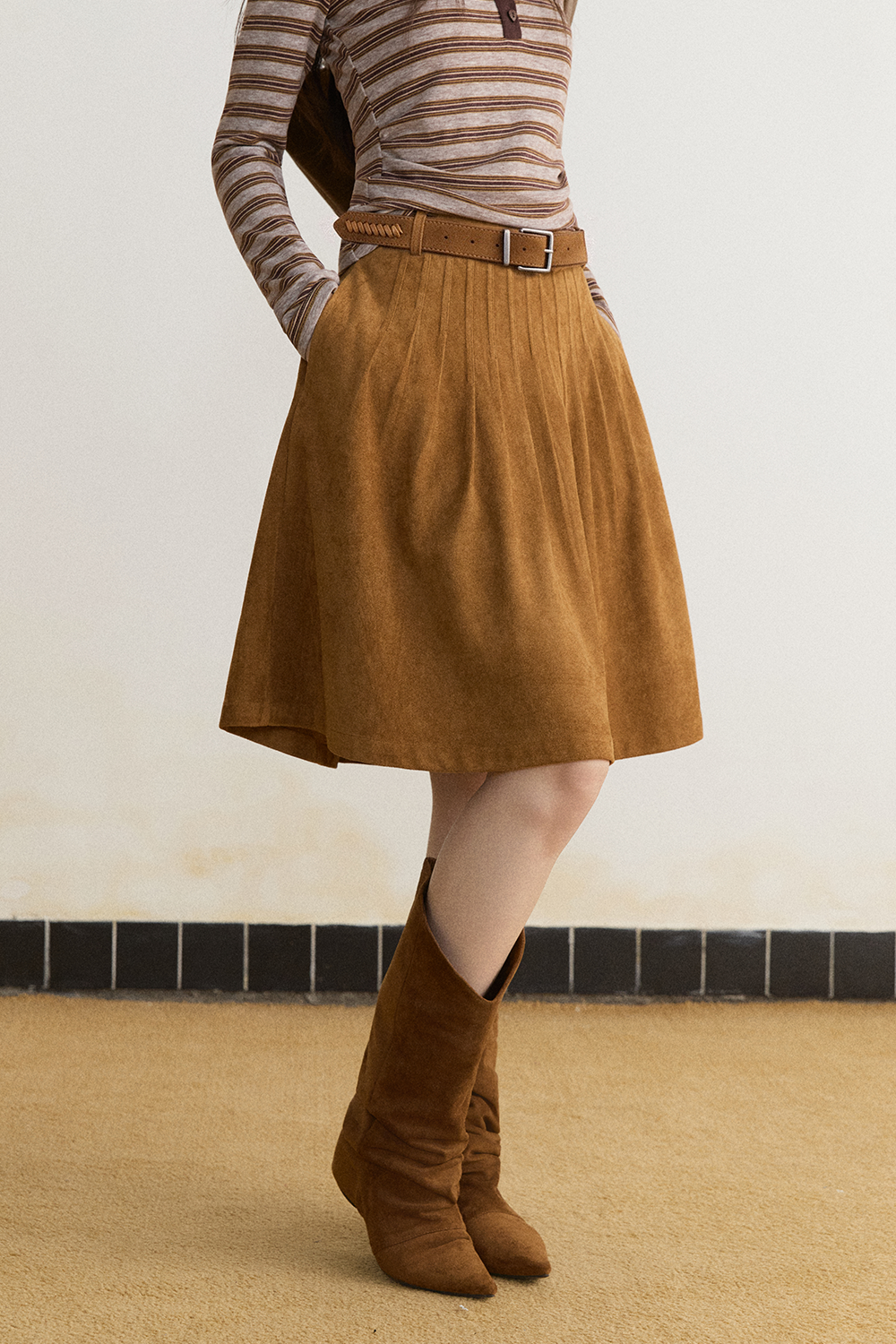 Midi Skirt+Belt for Women MISHOW