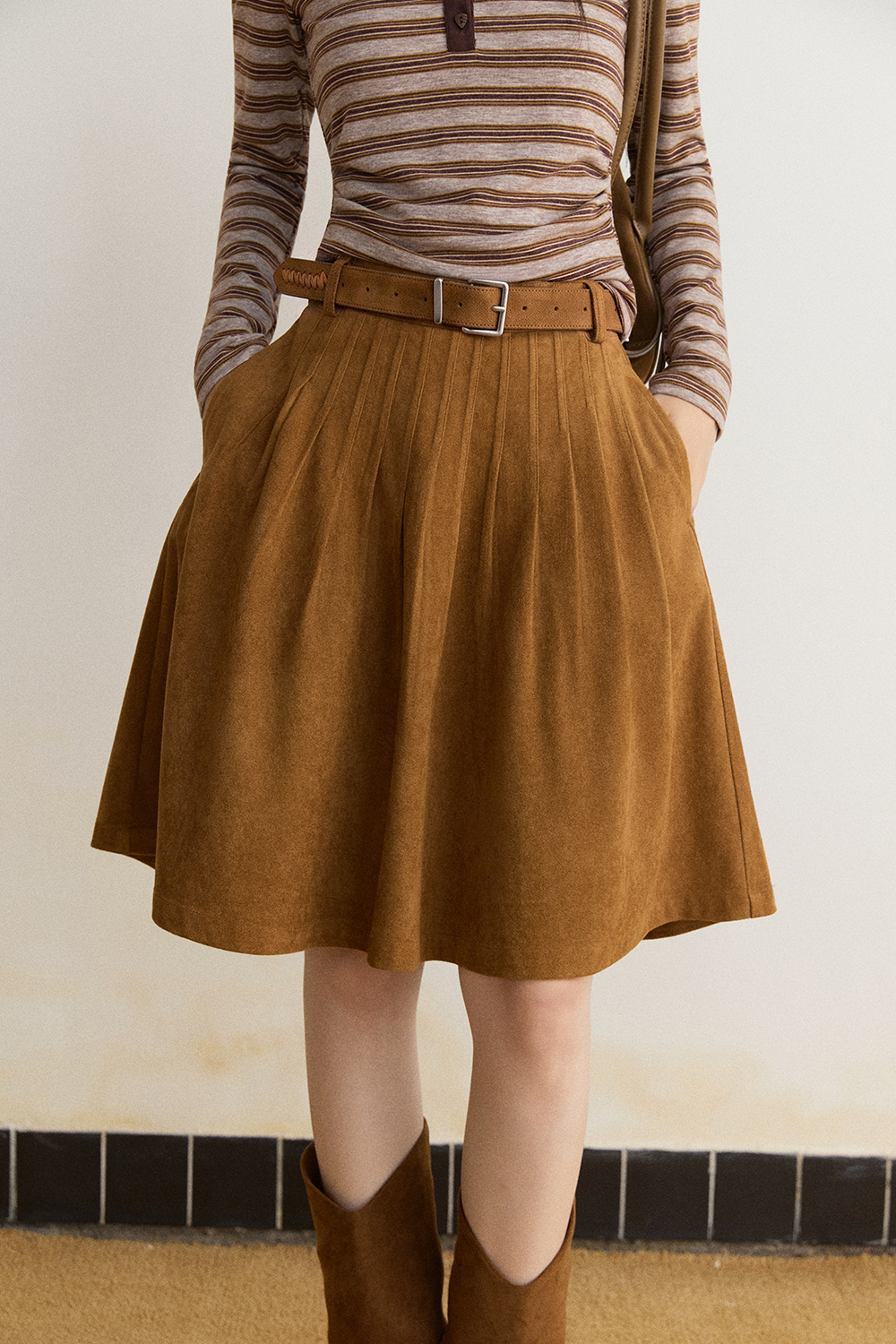 Midi Skirt+Belt for Women MISHOW