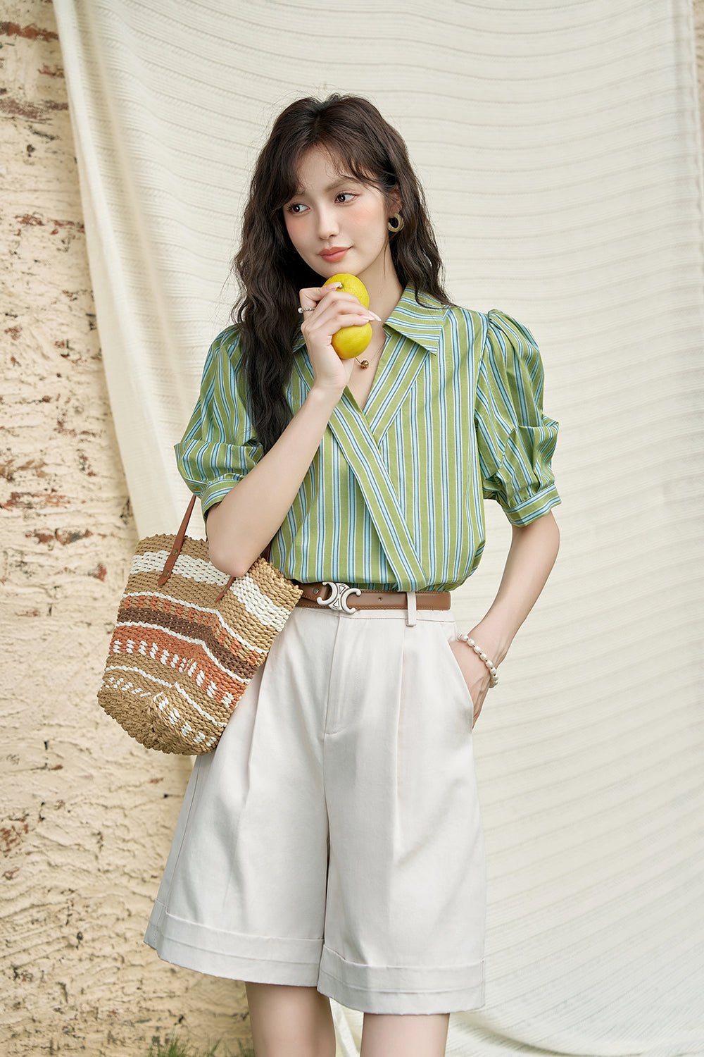 Commuter Puff Sleeve Stripe Shirts for Women