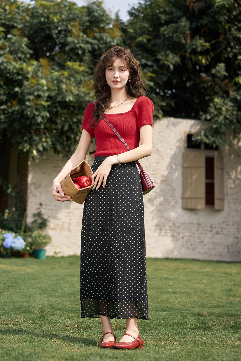 Black Polka Dot Skirt for Women - Mishow