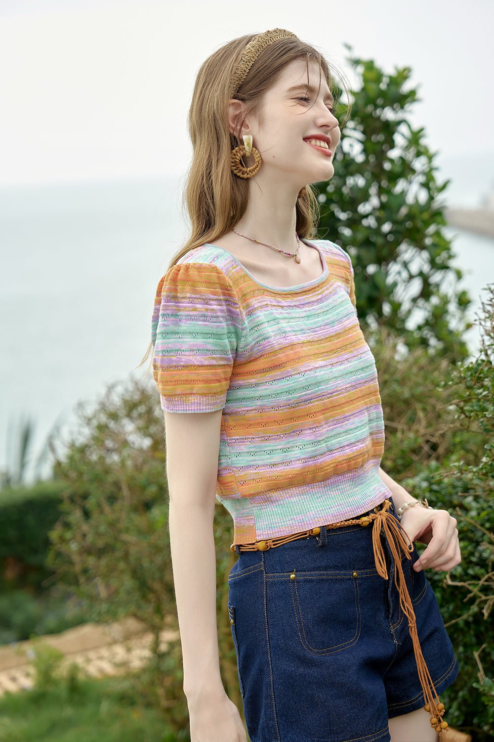 Striped Knit T-shirt for Women