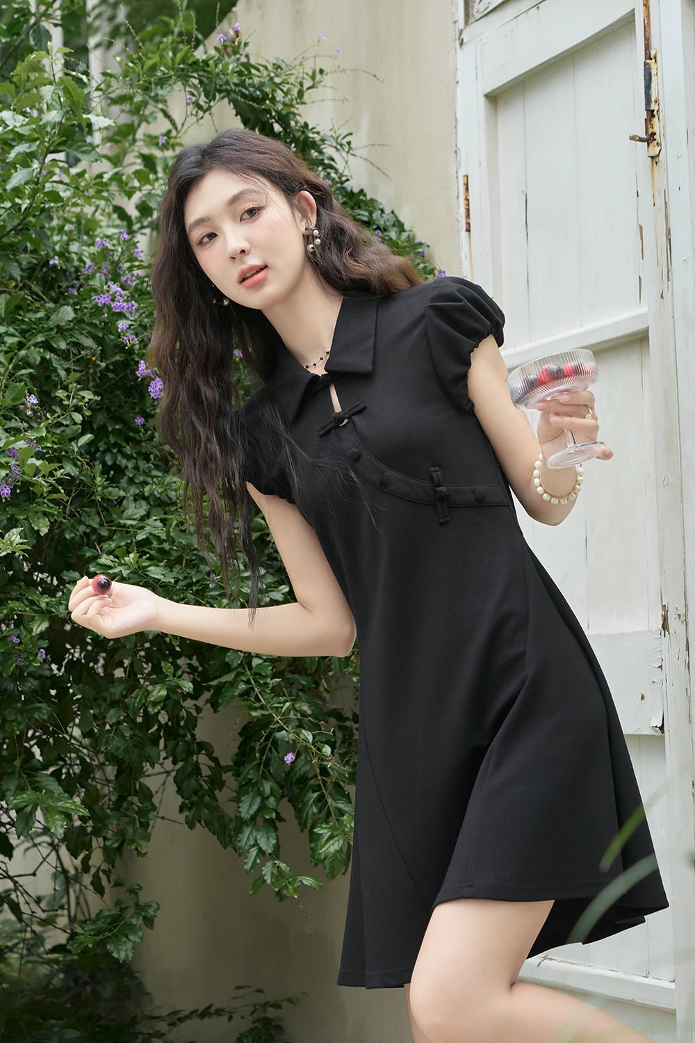 Women's Black Mini Dress with Short Sleeve