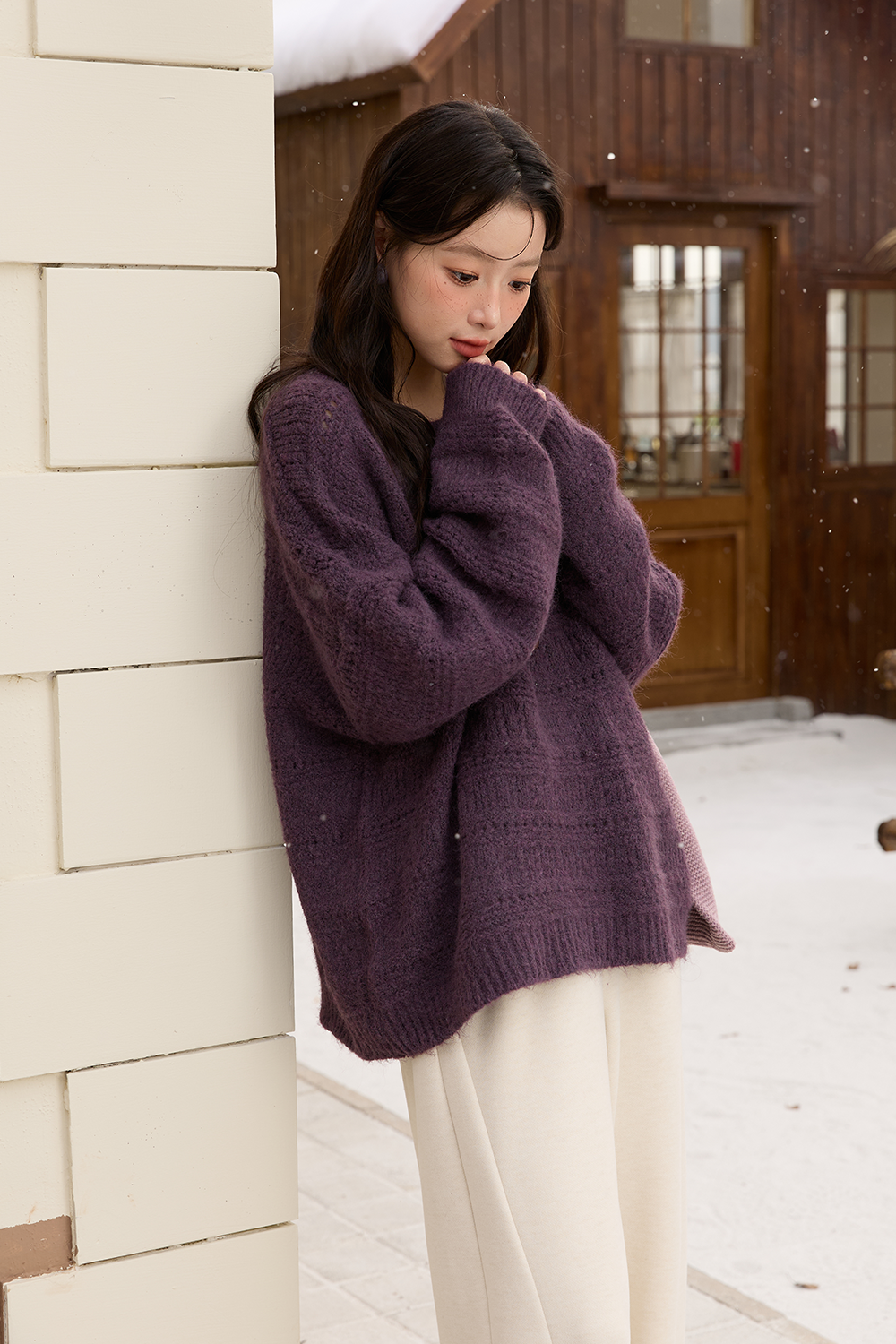 เสื้อถัก + หมวกไหมพรมสำหรับผู้หญิง