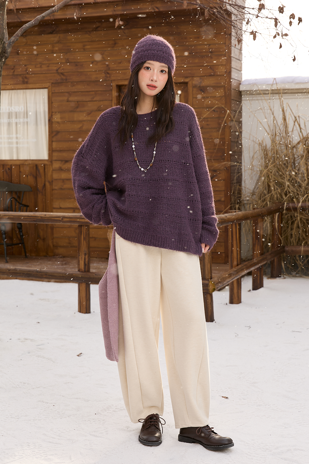 เสื้อถัก + หมวกไหมพรมสำหรับผู้หญิง