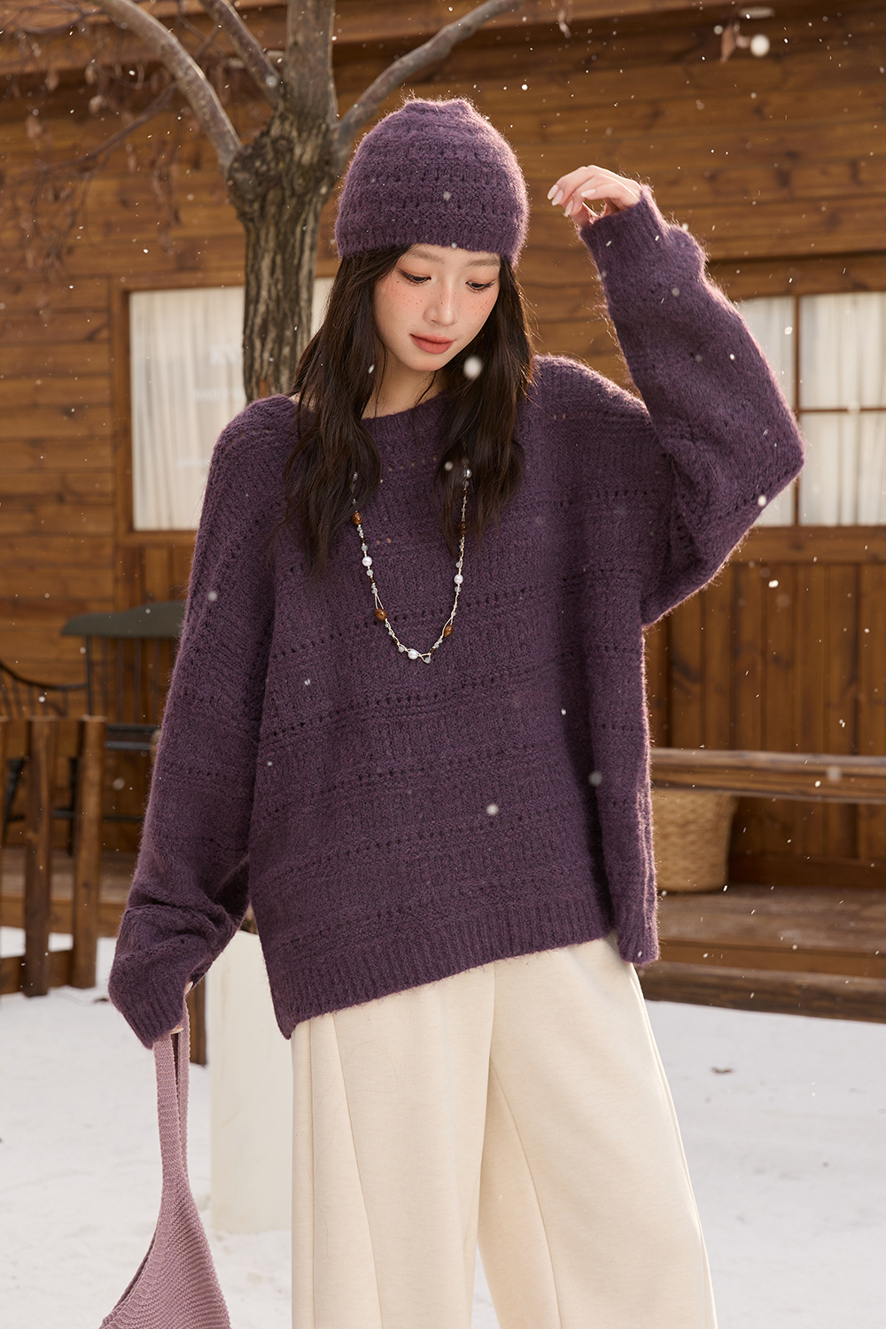 เสื้อถัก + หมวกไหมพรมสำหรับผู้หญิง