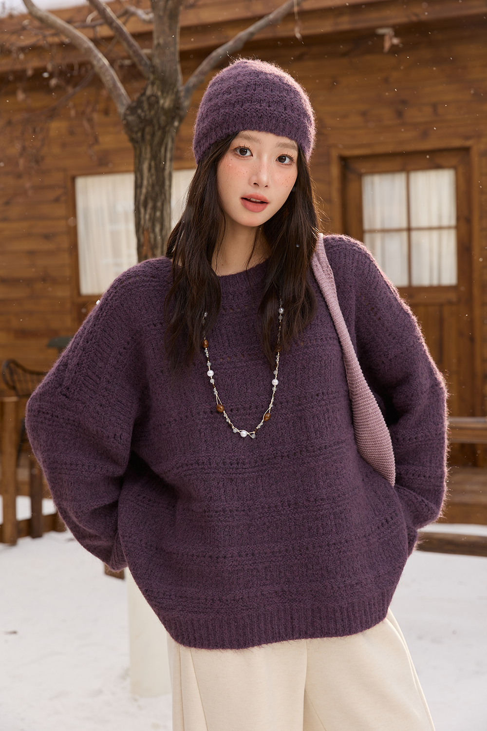 เสื้อถัก + หมวกไหมพรมสำหรับผู้หญิง