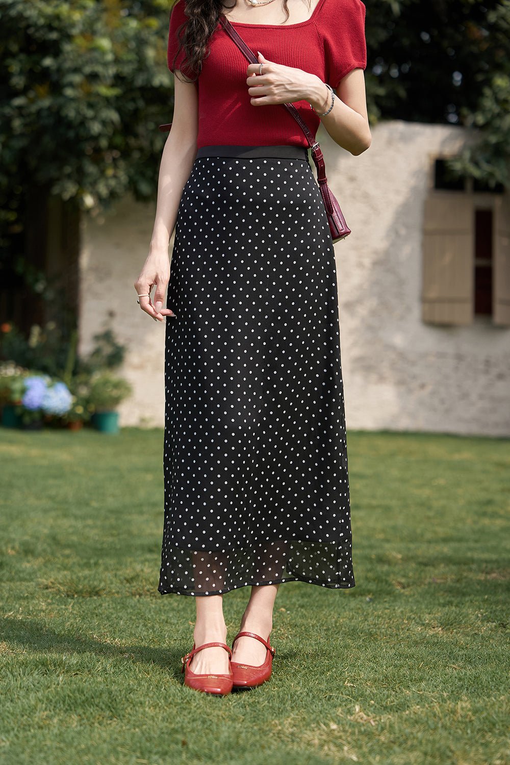 Black Polka Dot Skirt for Women - Mishow