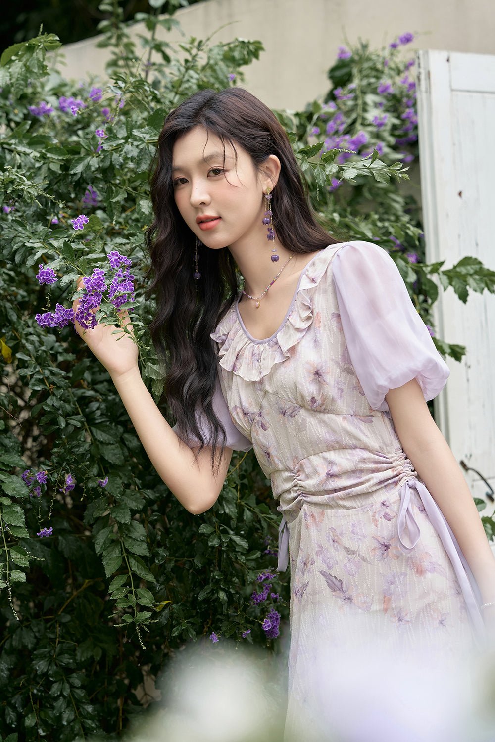 Women Ruffled Purple Floral Maxi Dress