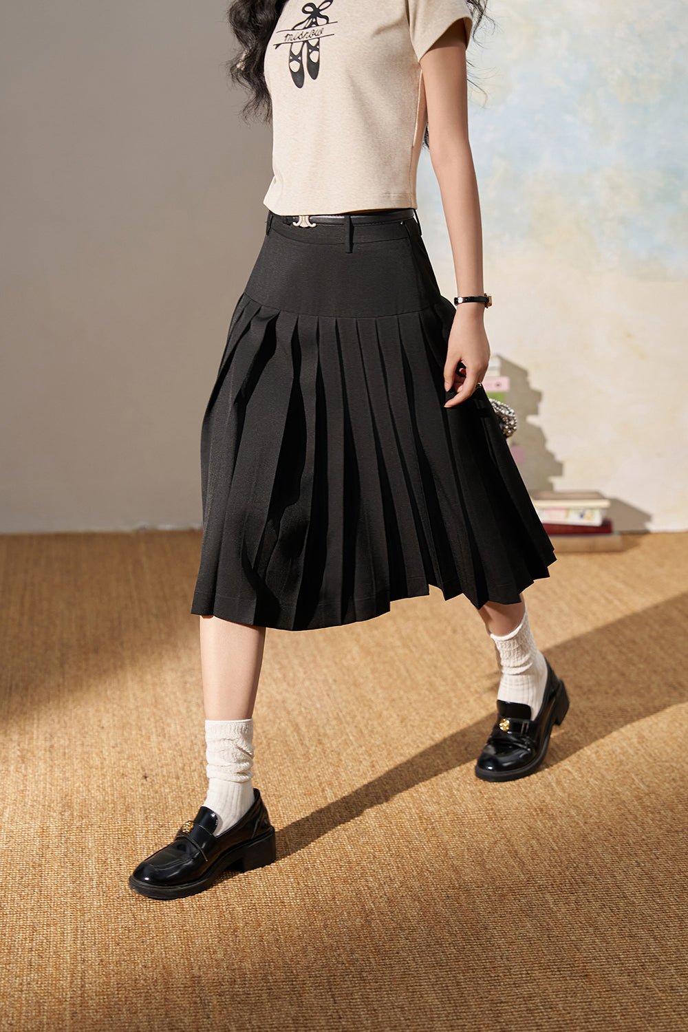 Pleated Midi Skirt for Women - Mishow