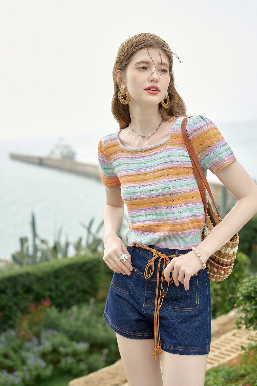 Striped Knit T-shirt for Women