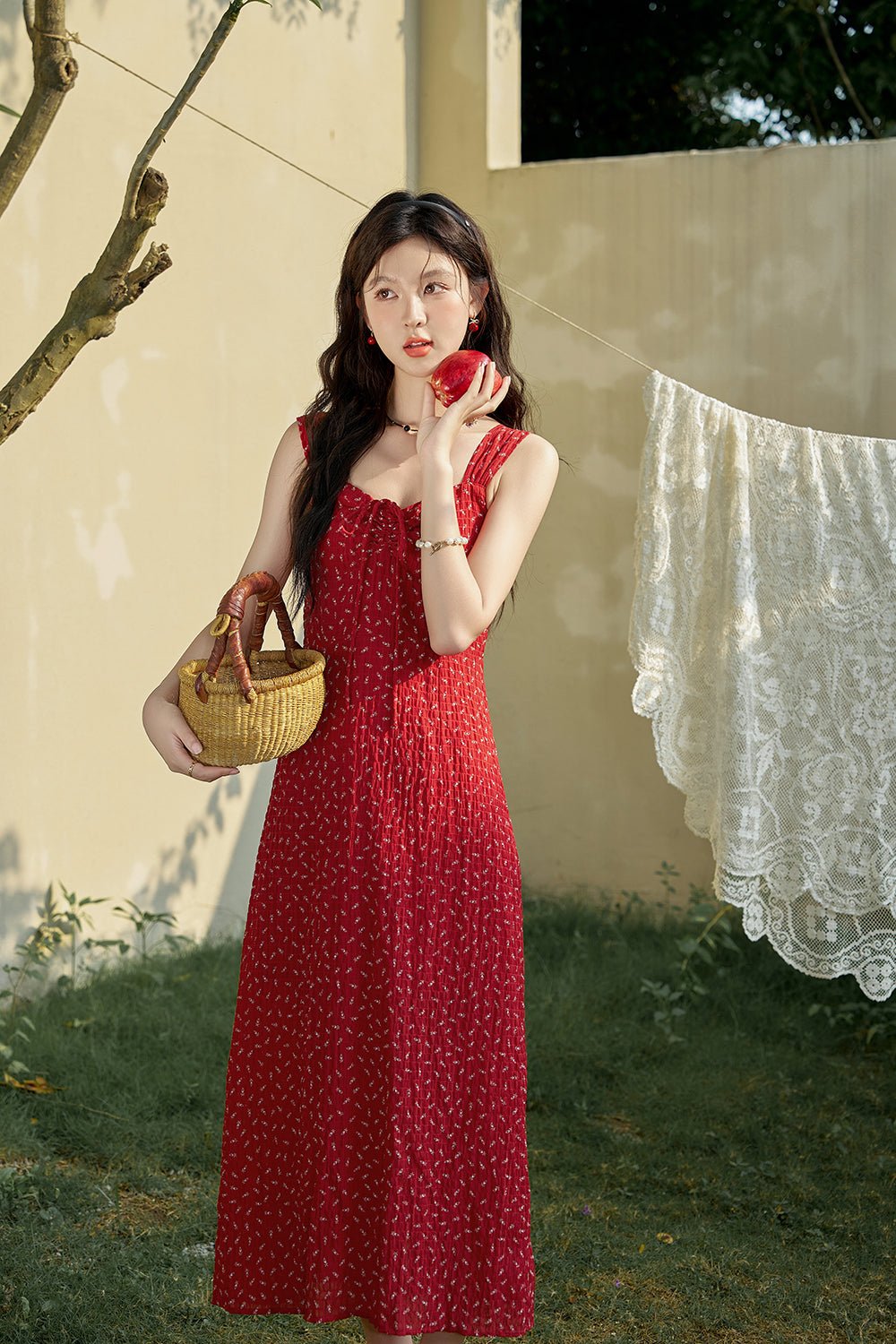 Red Maxi Spaghetti Strap Dress for Women