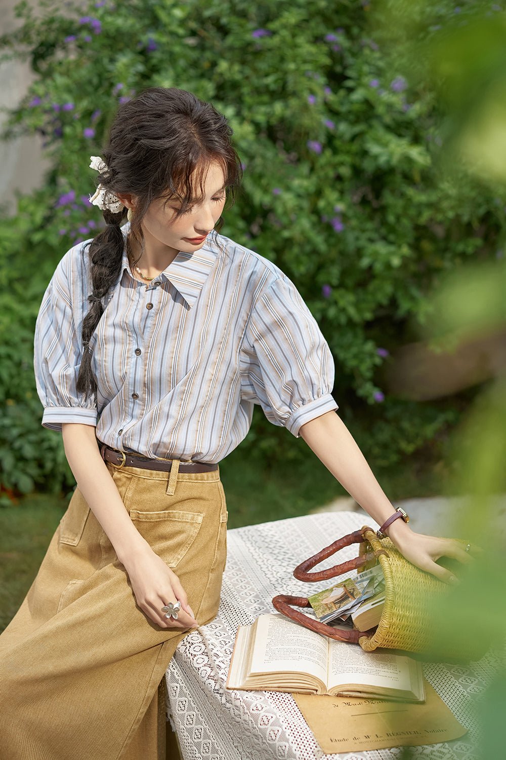 Puff Sleeve Stripe Blouse for Women