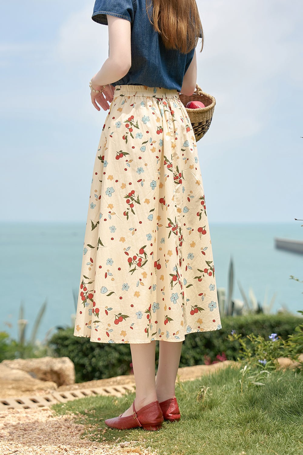 100%Cotton Floral Maxi Skirt for Women