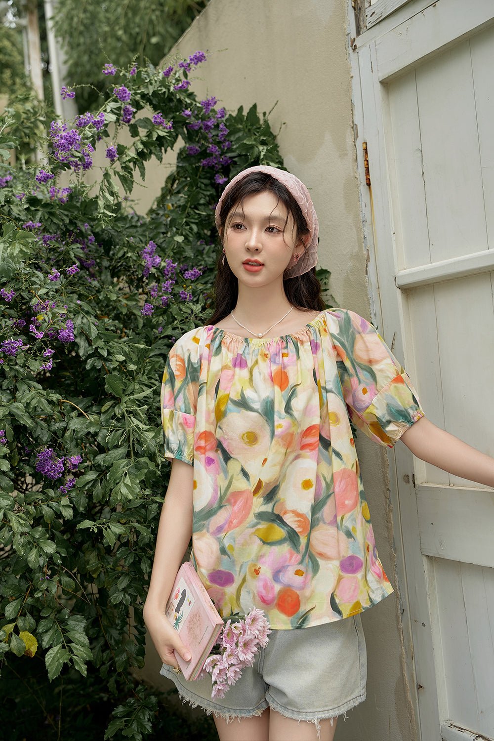 Puff Sleeve Floral Blouse for Women